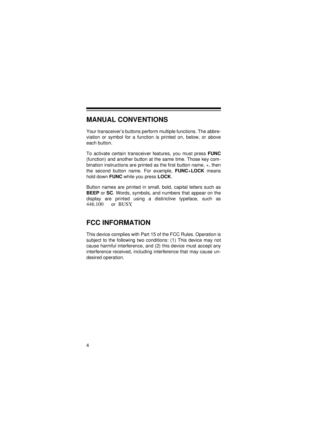 Radio Shack HTX-400 owner manual Manual Conventions, FCC Information 