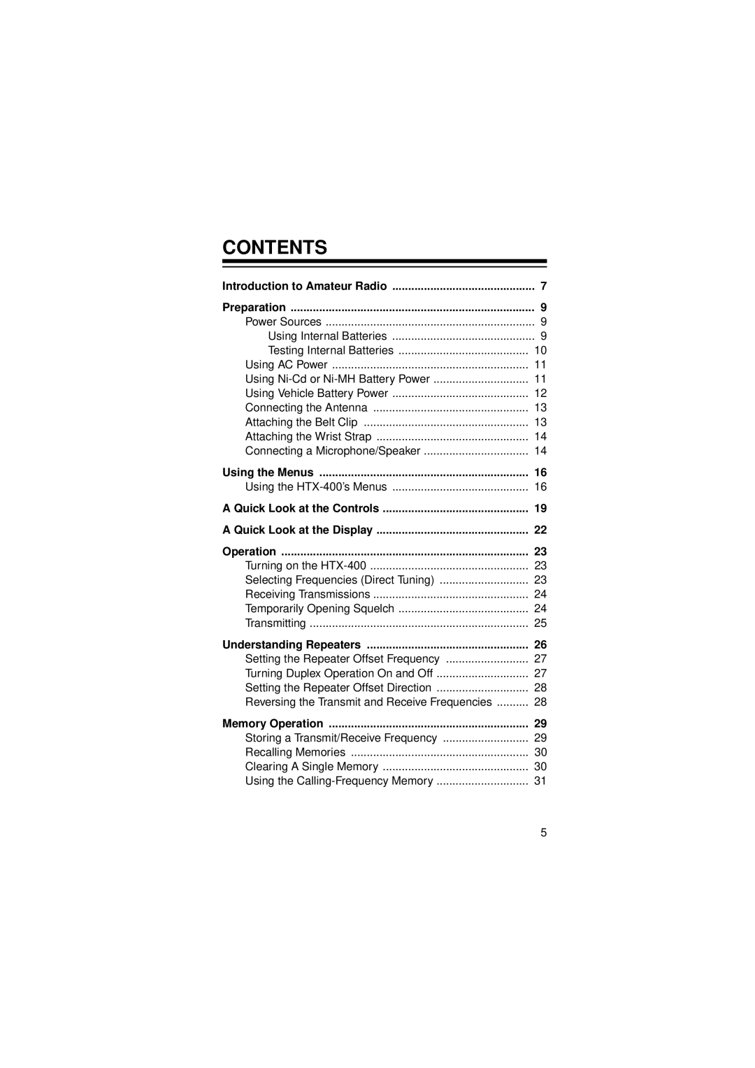 Radio Shack HTX-400 owner manual Contents 