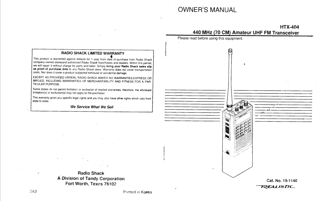 Radio Shack HTX-404 manual 