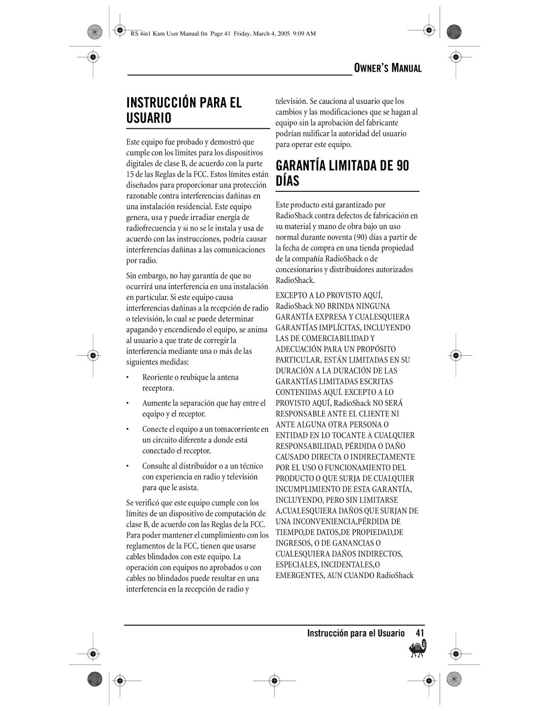 Radio Shack Kameleon 4-in-One owner manual Instrucción Para EL Usuario, Instrucción para el Usuario 