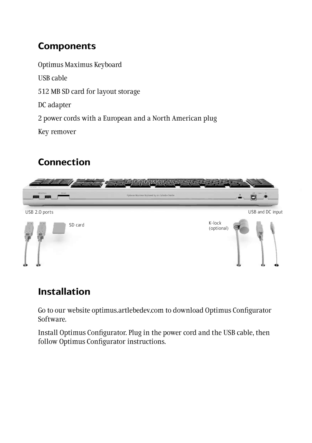 Radio Shack Keyboard user manual Components, Connection, Installation 