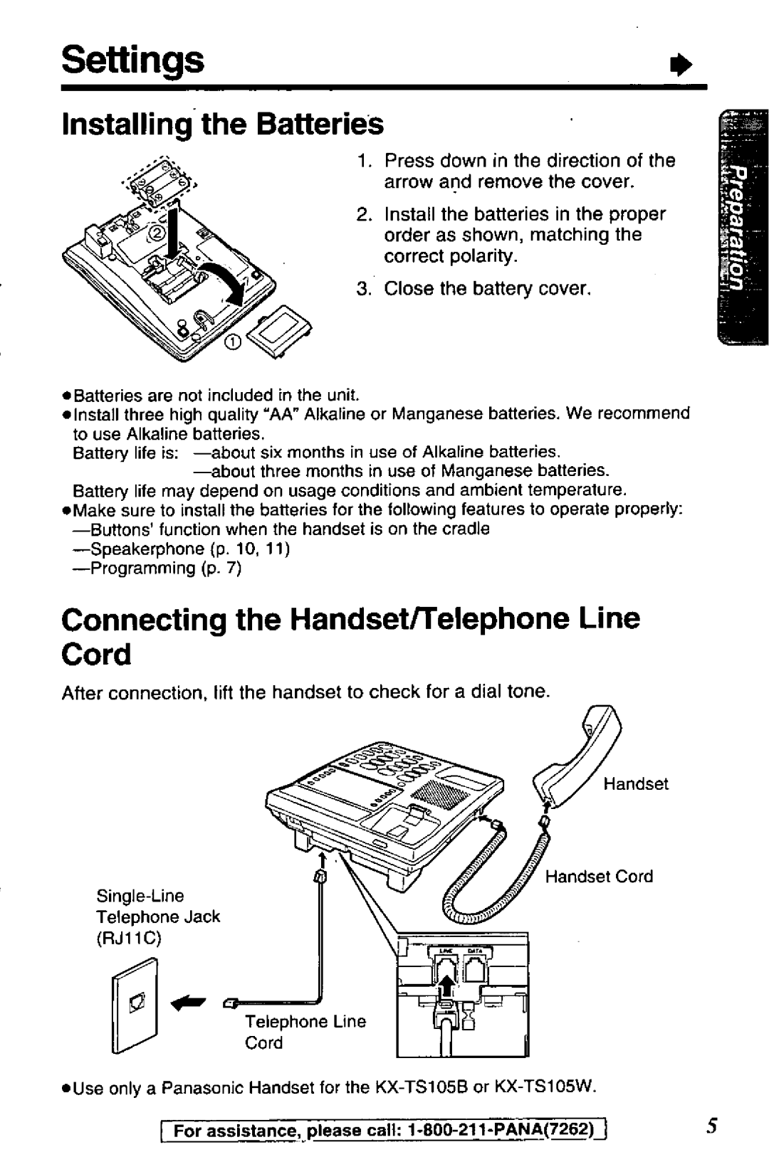 Radio Shack KX-TS105W, KX-TS105B manual 