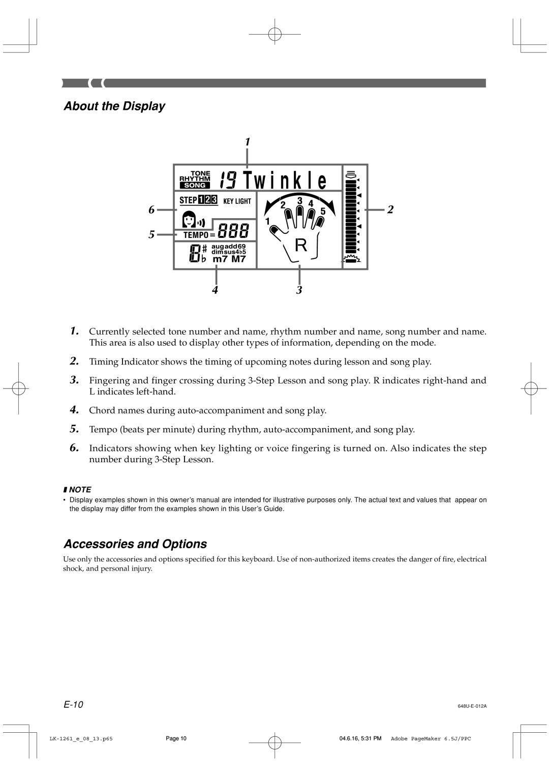 Radio Shack LK-1261 owner manual About the Display, Accessories and Options 