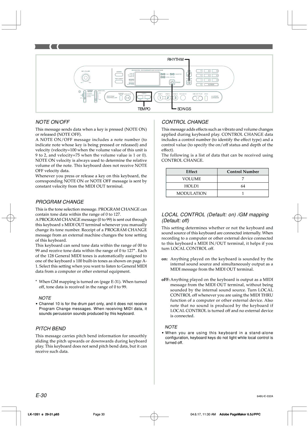 Radio Shack LK-1261 owner manual Program Change, Effect Control Number 