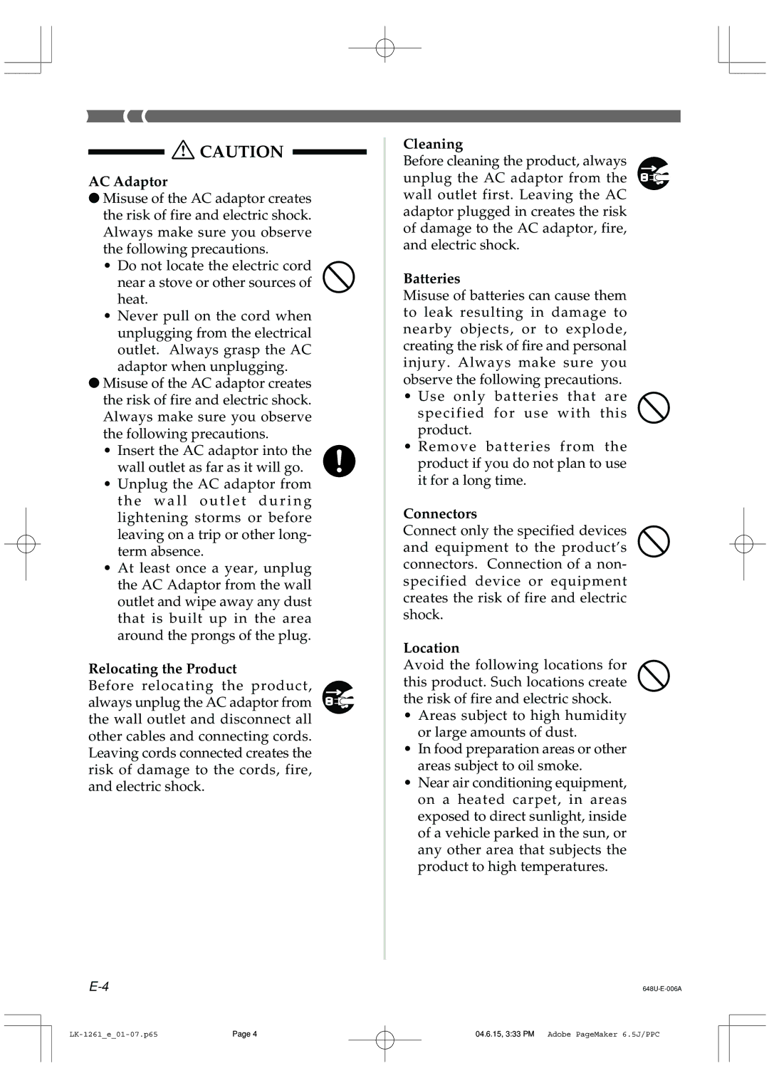 Radio Shack LK-1261 owner manual Relocating the Product 