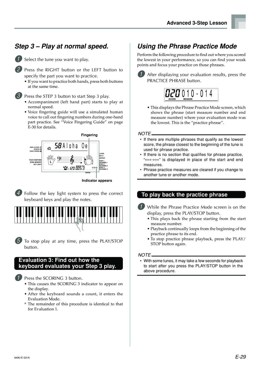 Radio Shack LK-1500 0 0 1, Play at normal speed, Using the Phrase Practice Mode, To play back the practice phrase 