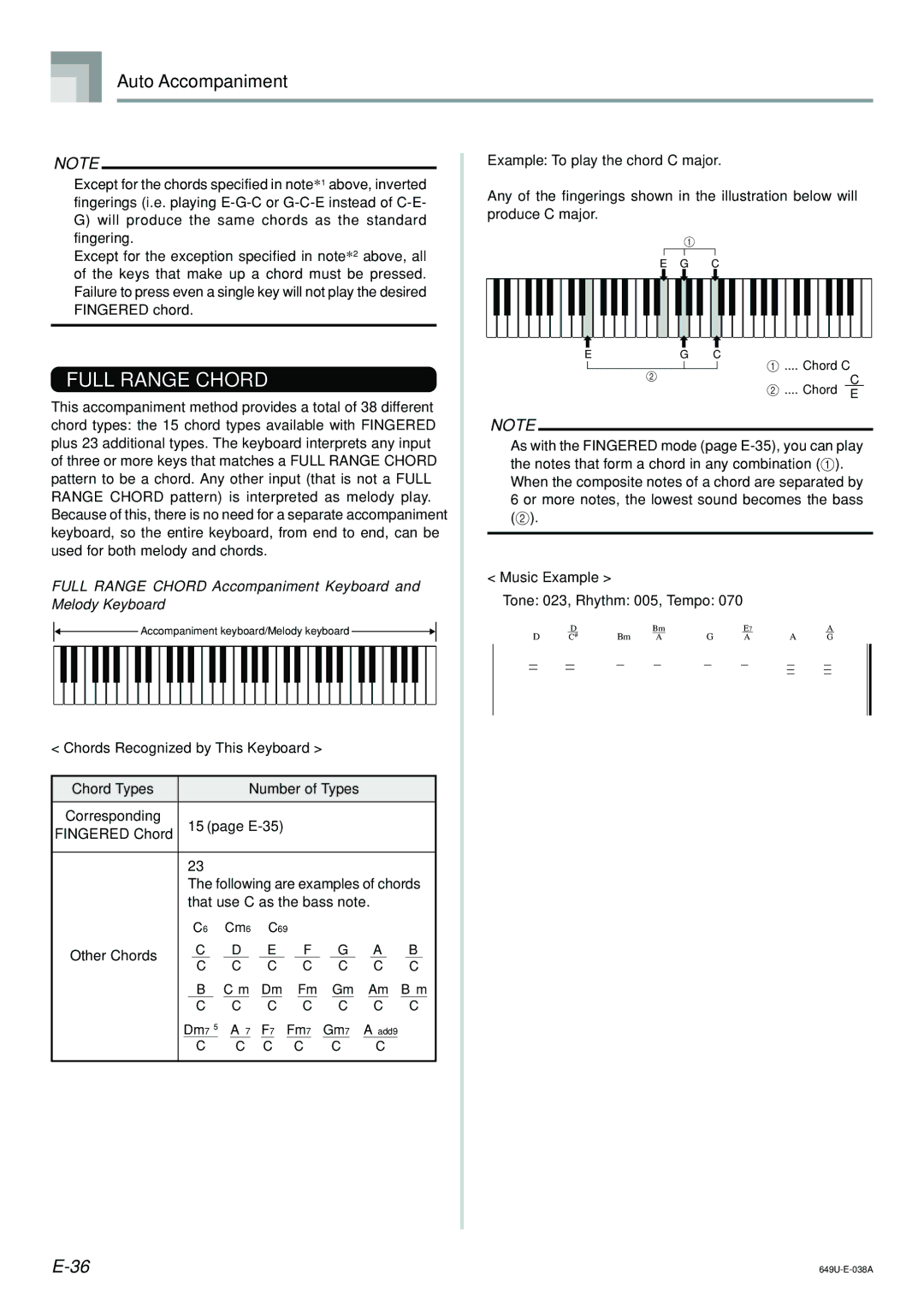 Radio Shack LK-1500 owner manual Full Range Chord Accompaniment Keyboard and Melody Keyboard, Chord Types Number of Types 