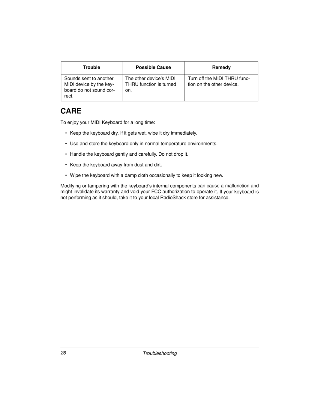 Radio Shack MD-1160 owner manual Care 