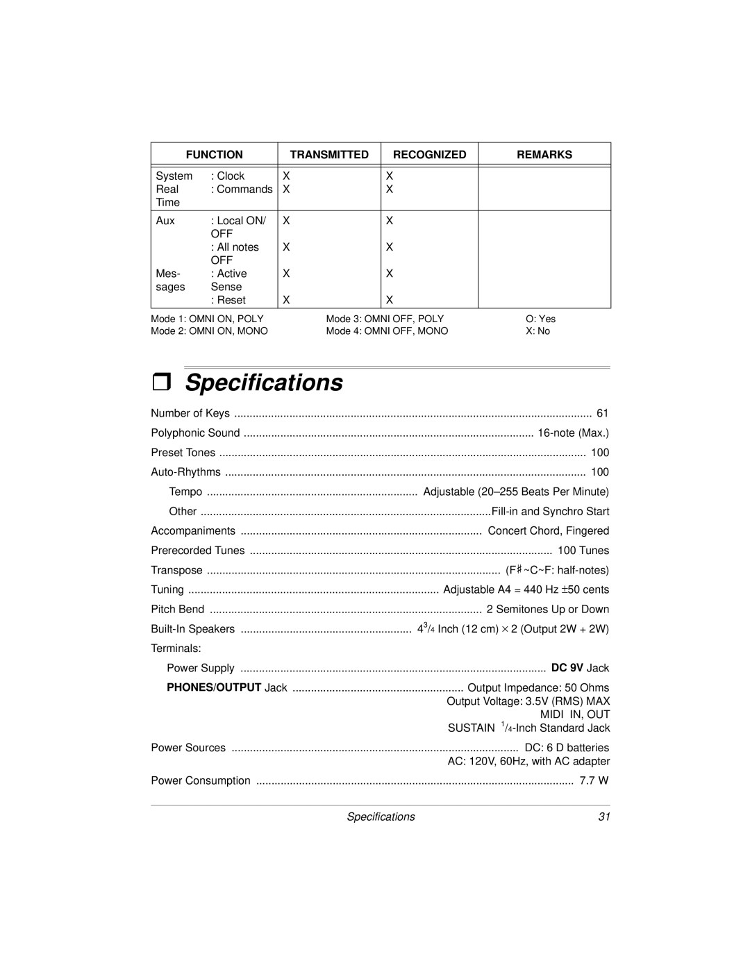 Radio Shack MD-1160 owner manual ˆ Specifications, DC 9V Jack 