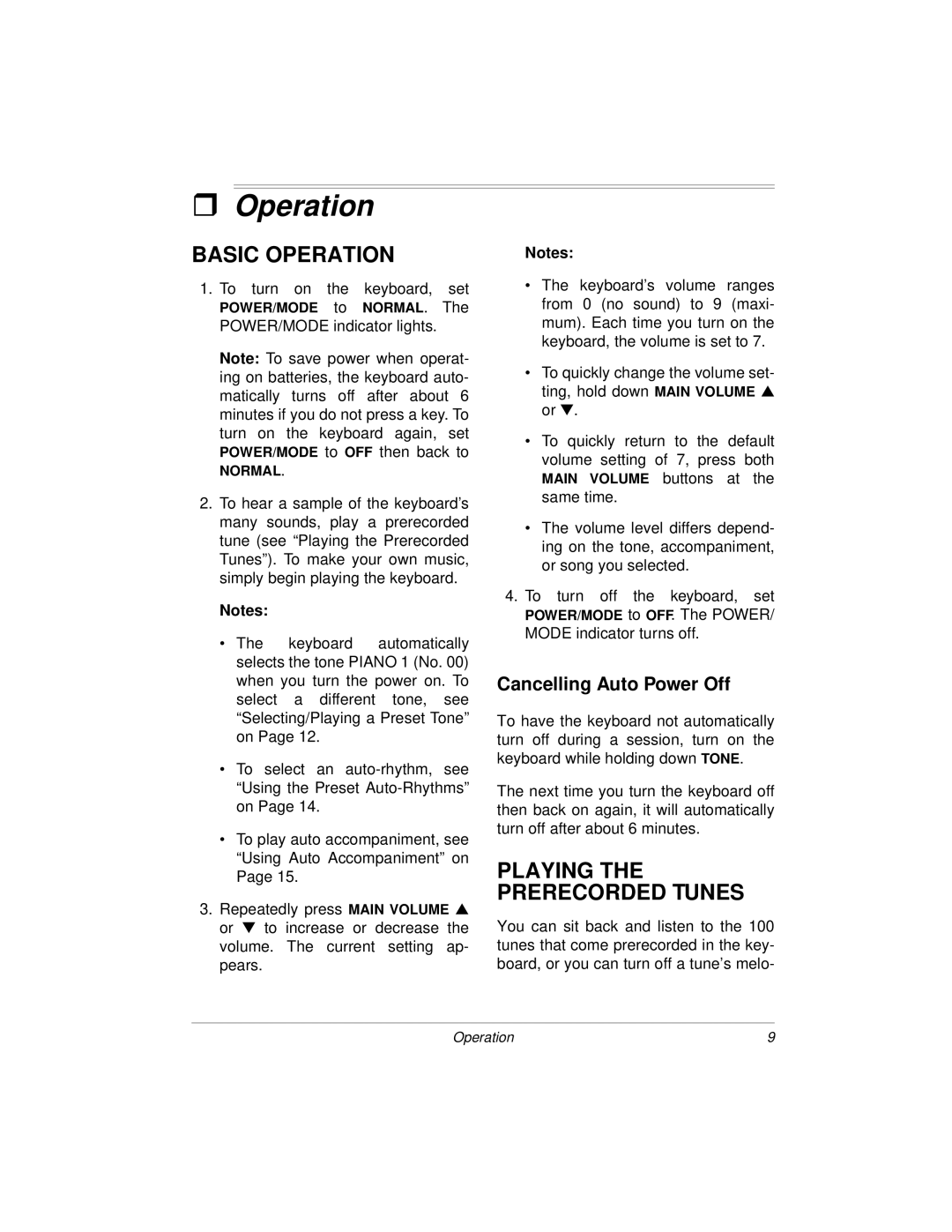 Radio Shack MD-1160 owner manual ˆ Operation, Basic Operation, Cancelling Auto Power Off 