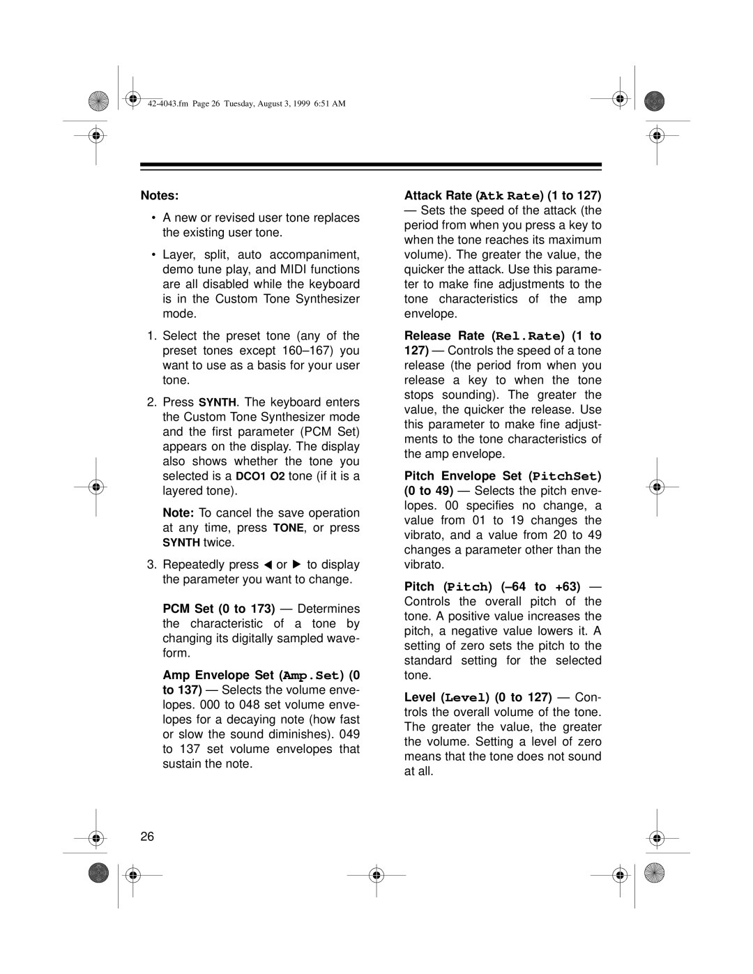 Radio Shack MD-1600 owner manual Release Rate Rel.Rate 1 to 