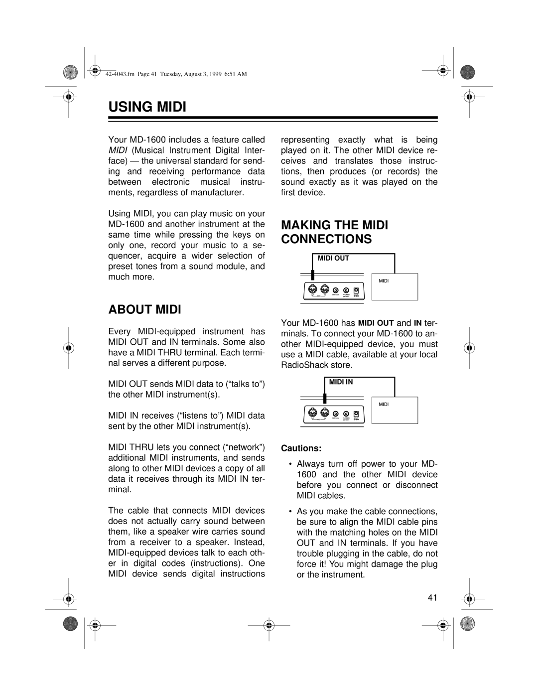 Radio Shack MD-1600 owner manual Using Midi, Making the Midi Connections, About Midi 