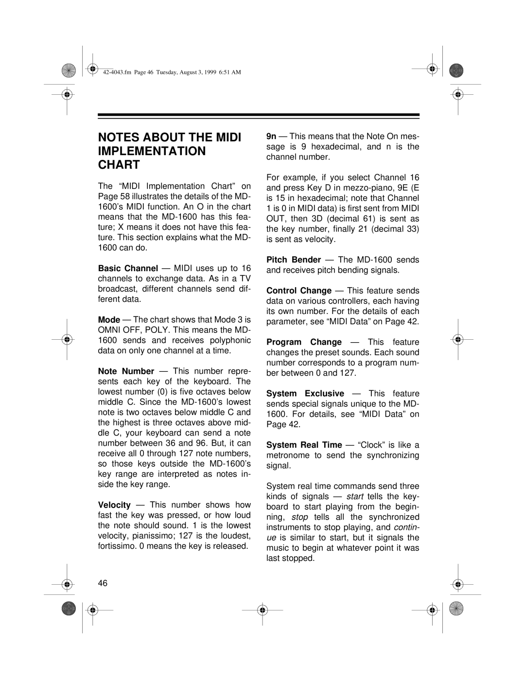 Radio Shack MD-1600 owner manual Fm Page 46 Tuesday, August 3, 1999 651 AM 