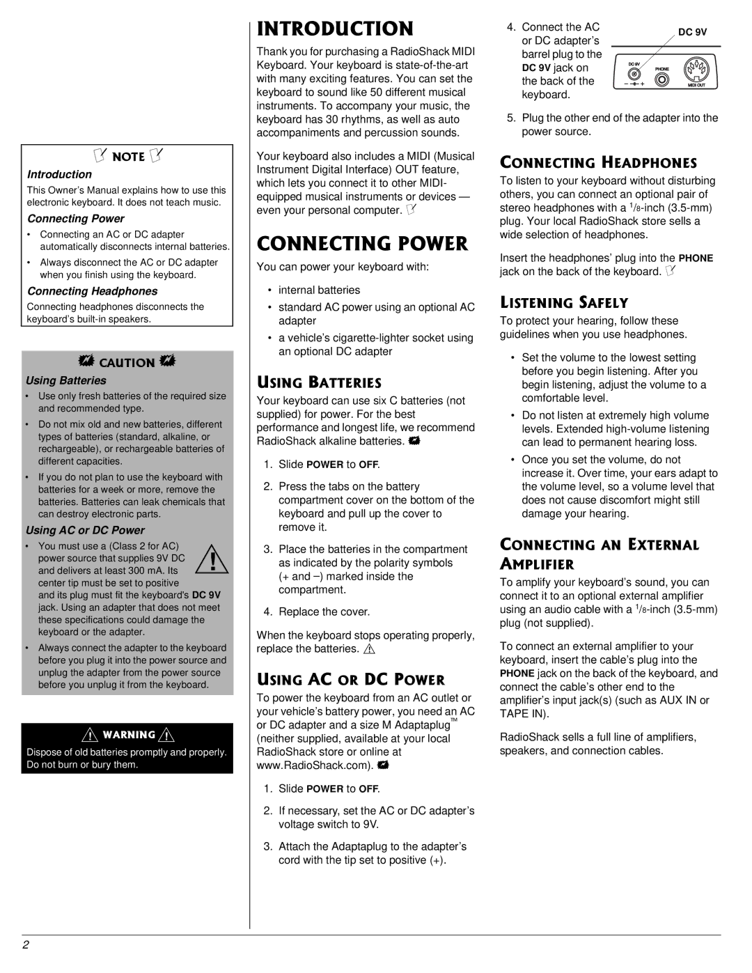 Radio Shack MD501 specifications +0641&7%6+10, 100%6+02194, 75+0#%14&%2194 