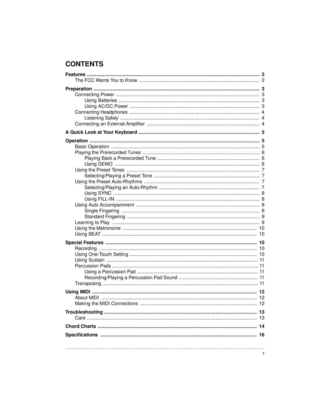 Radio Shack MIDI Keyboard owner manual Contents 