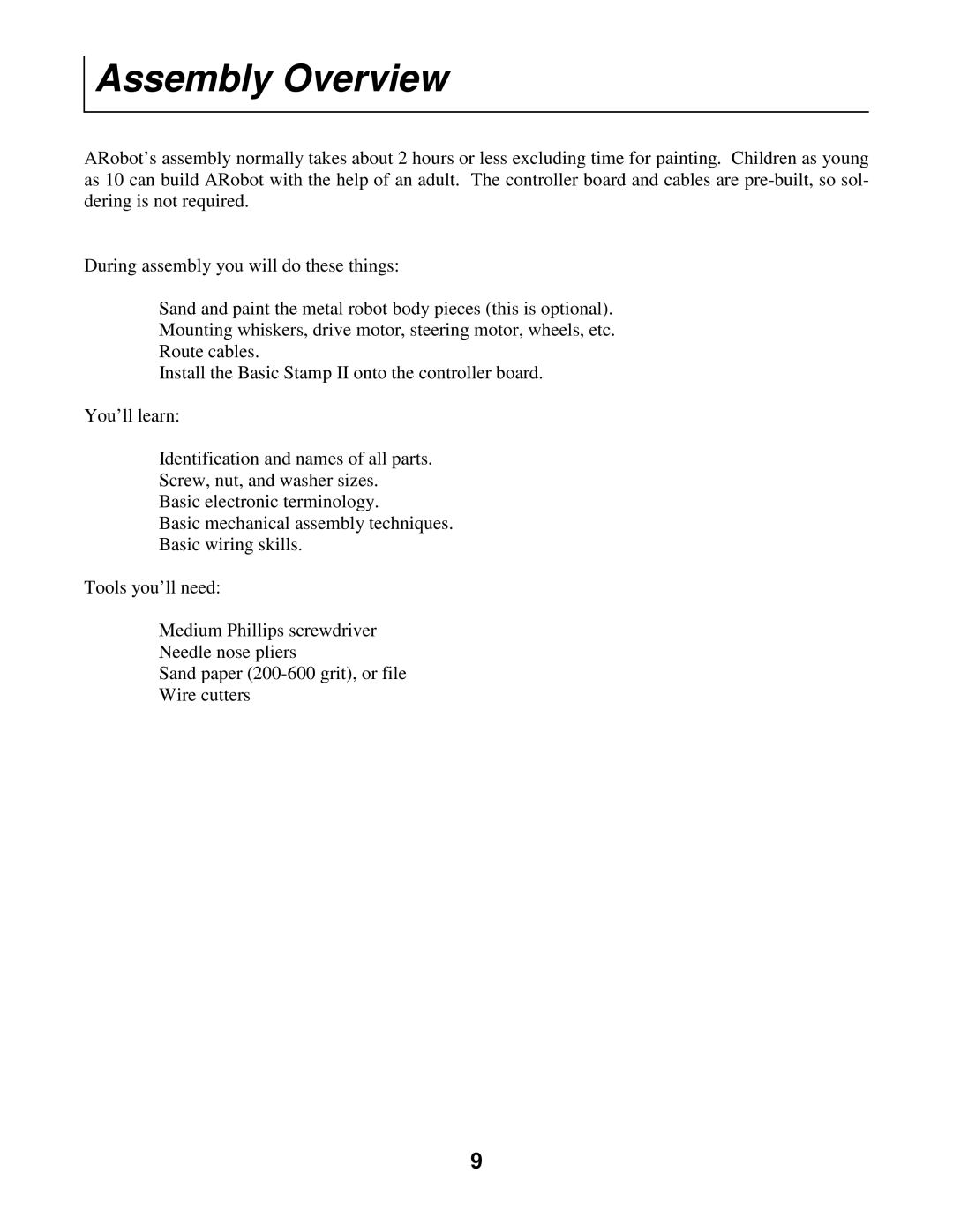 Radio Shack Mobile Robot manual Assembly Overview 