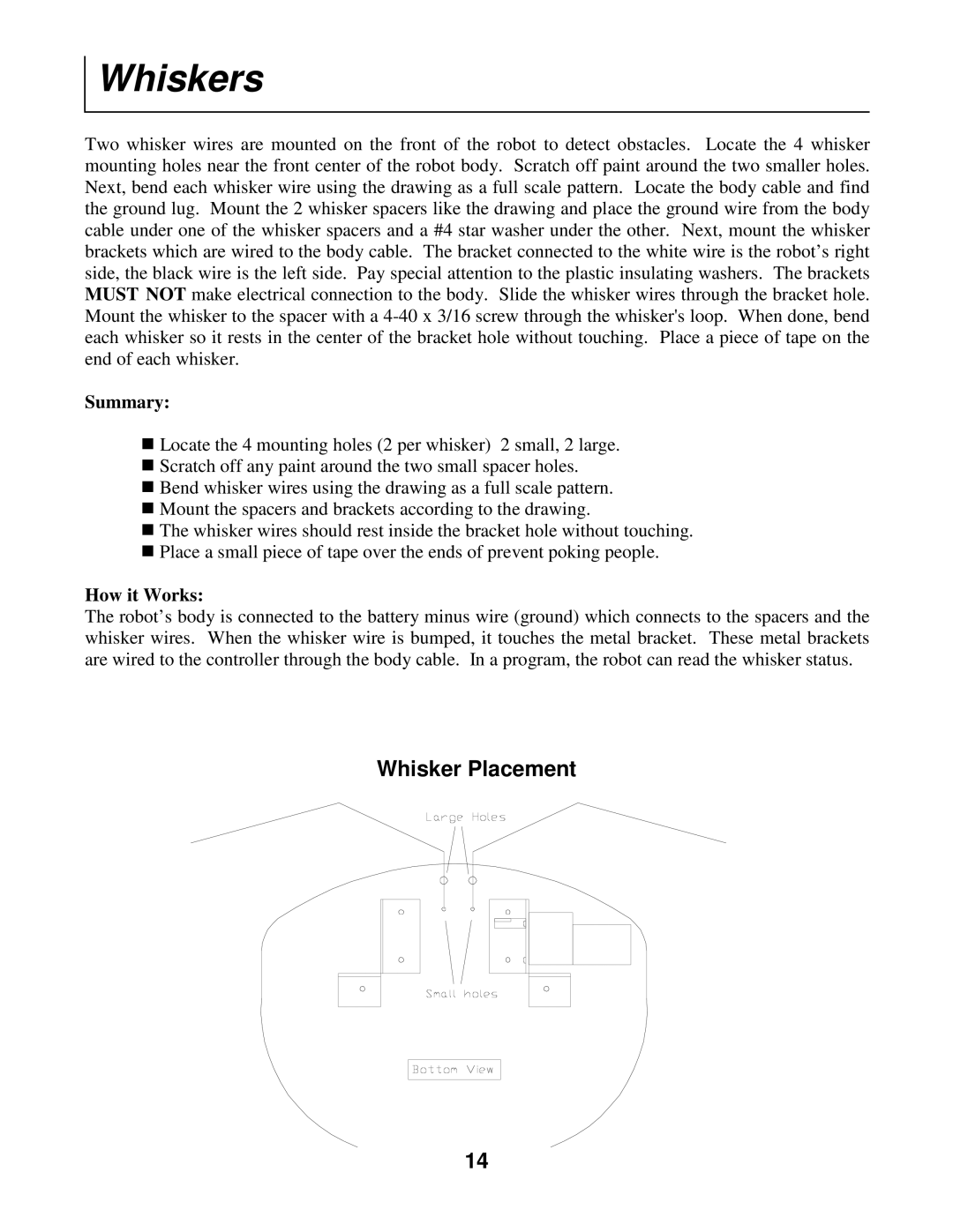 Radio Shack Mobile Robot manual Whiskers, Summary, How it Works 