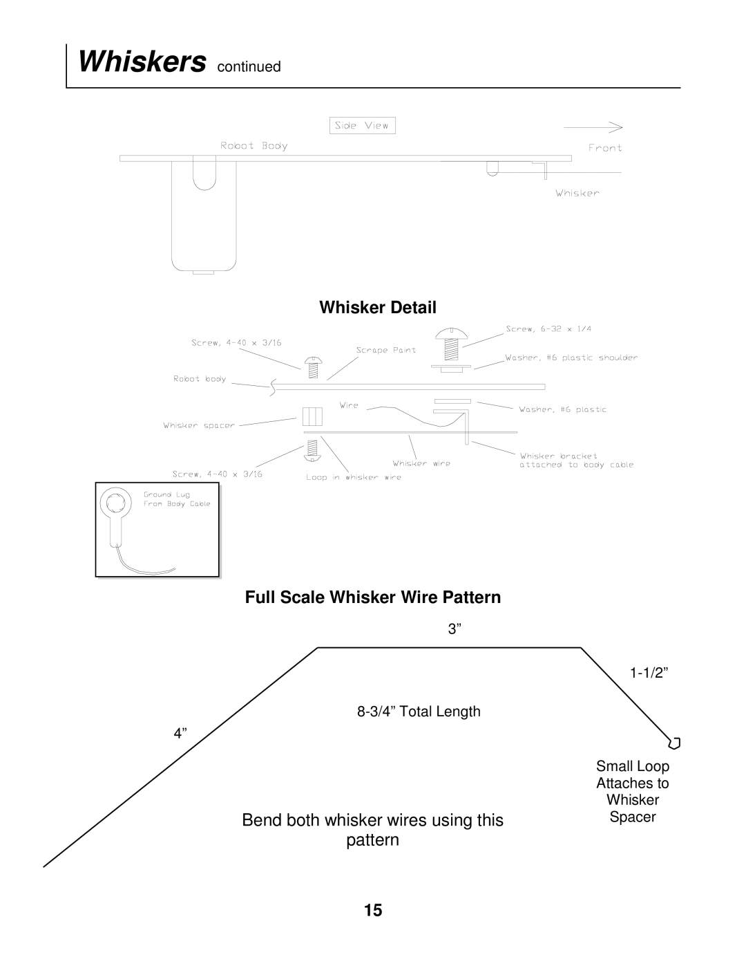 Radio Shack Mobile Robot manual Whisker Detail Full Scale Whisker Wire Pattern 