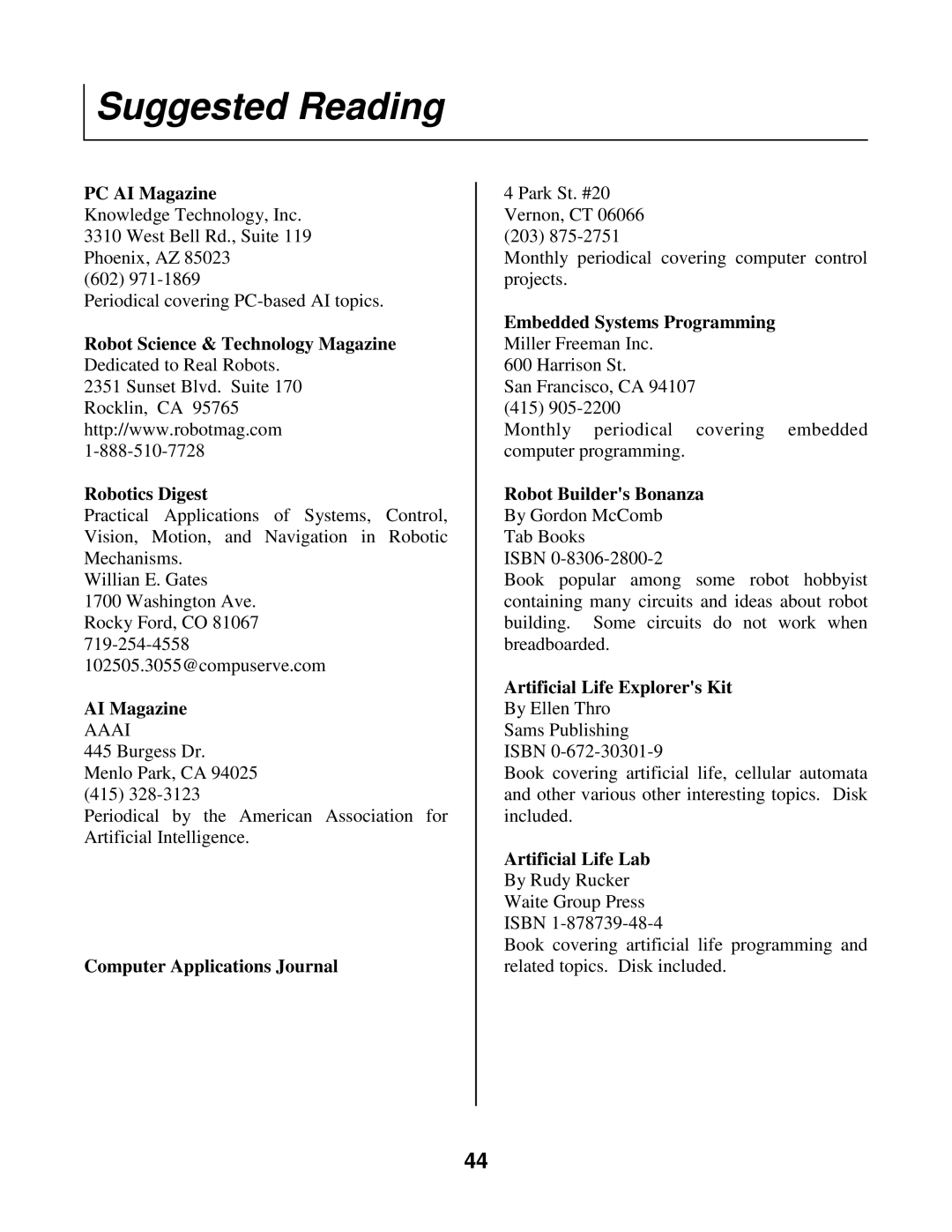 Radio Shack Mobile Robot manual Suggested Reading 