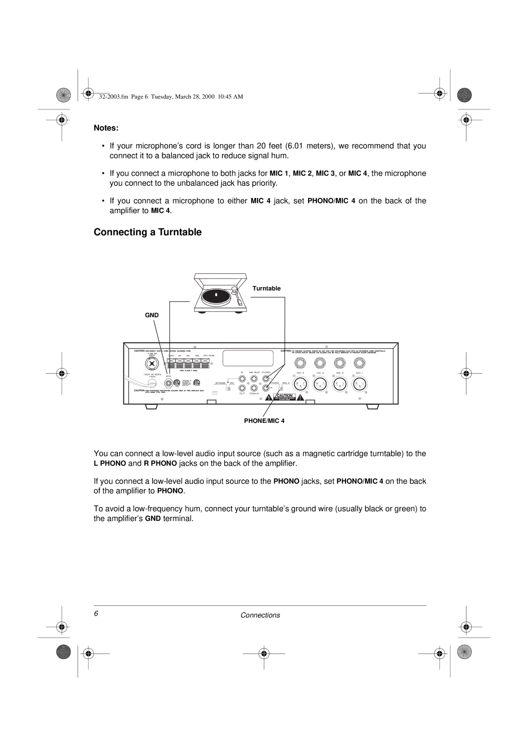 Radio Shack MPA-125 owner manual Connecting a Turntable 