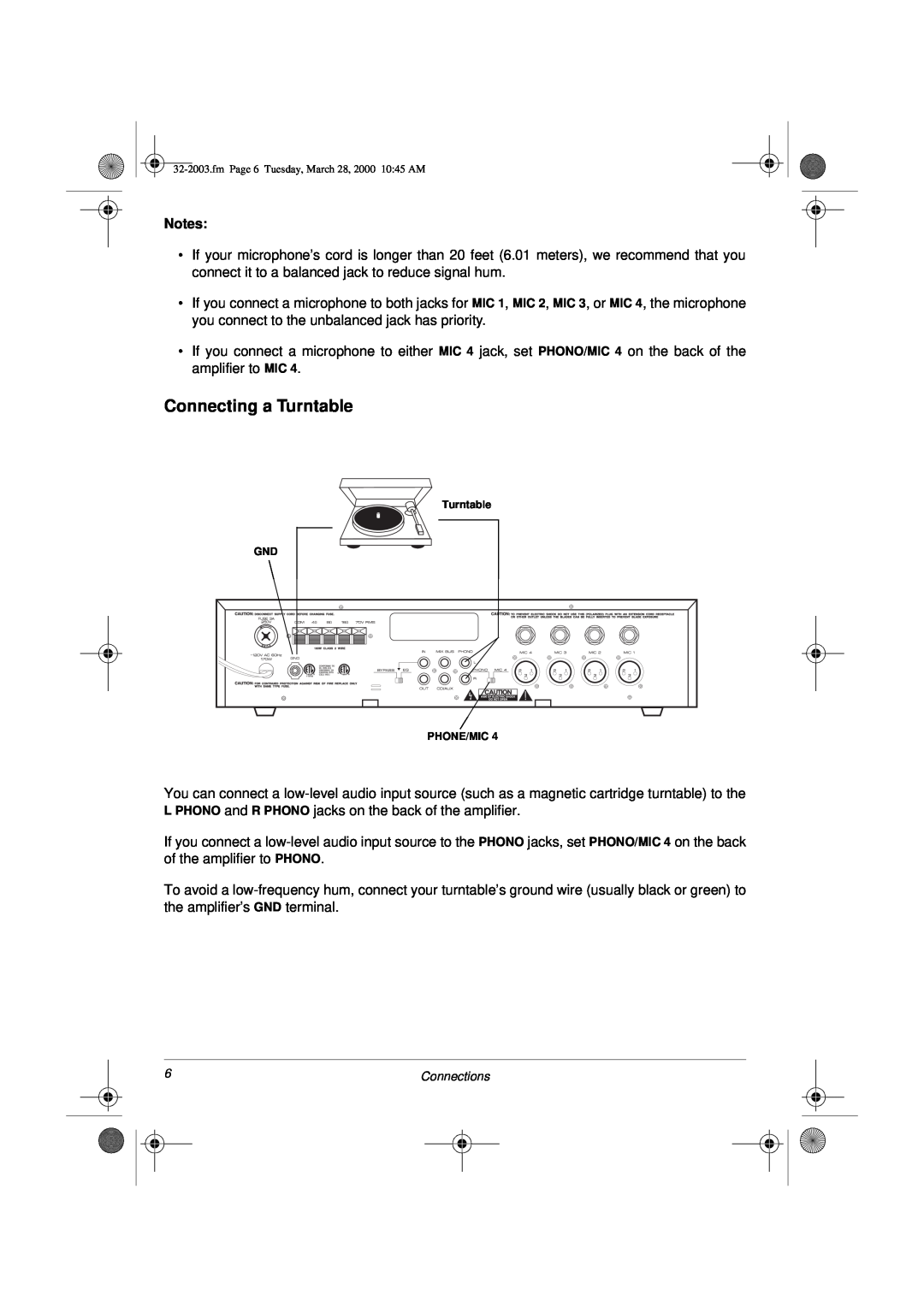 Radio Shack MPA-125 owner manual Connecting a Turntable 