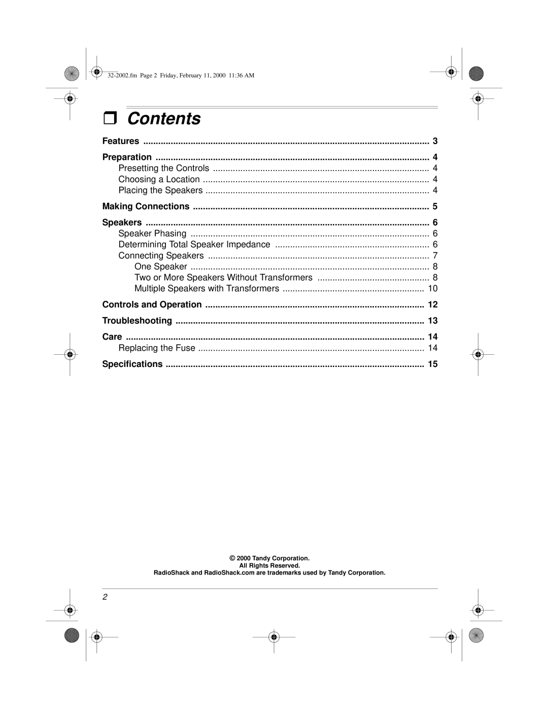 Radio Shack MPA-50 owner manual Contents 