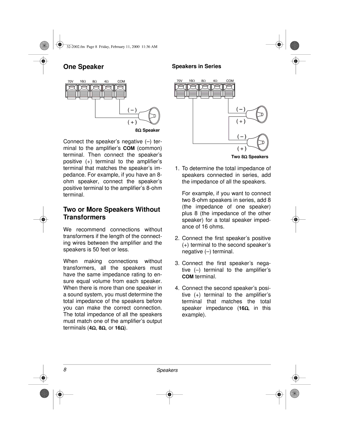 Radio Shack MPA-50 owner manual One Speaker 