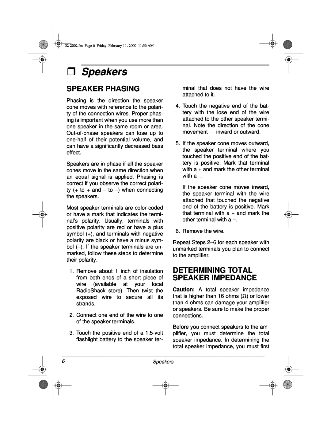 Radio Shack MPA-50 owner manual ˆSpeakers, Speaker Phasing, Determining Total Speaker Impedance 