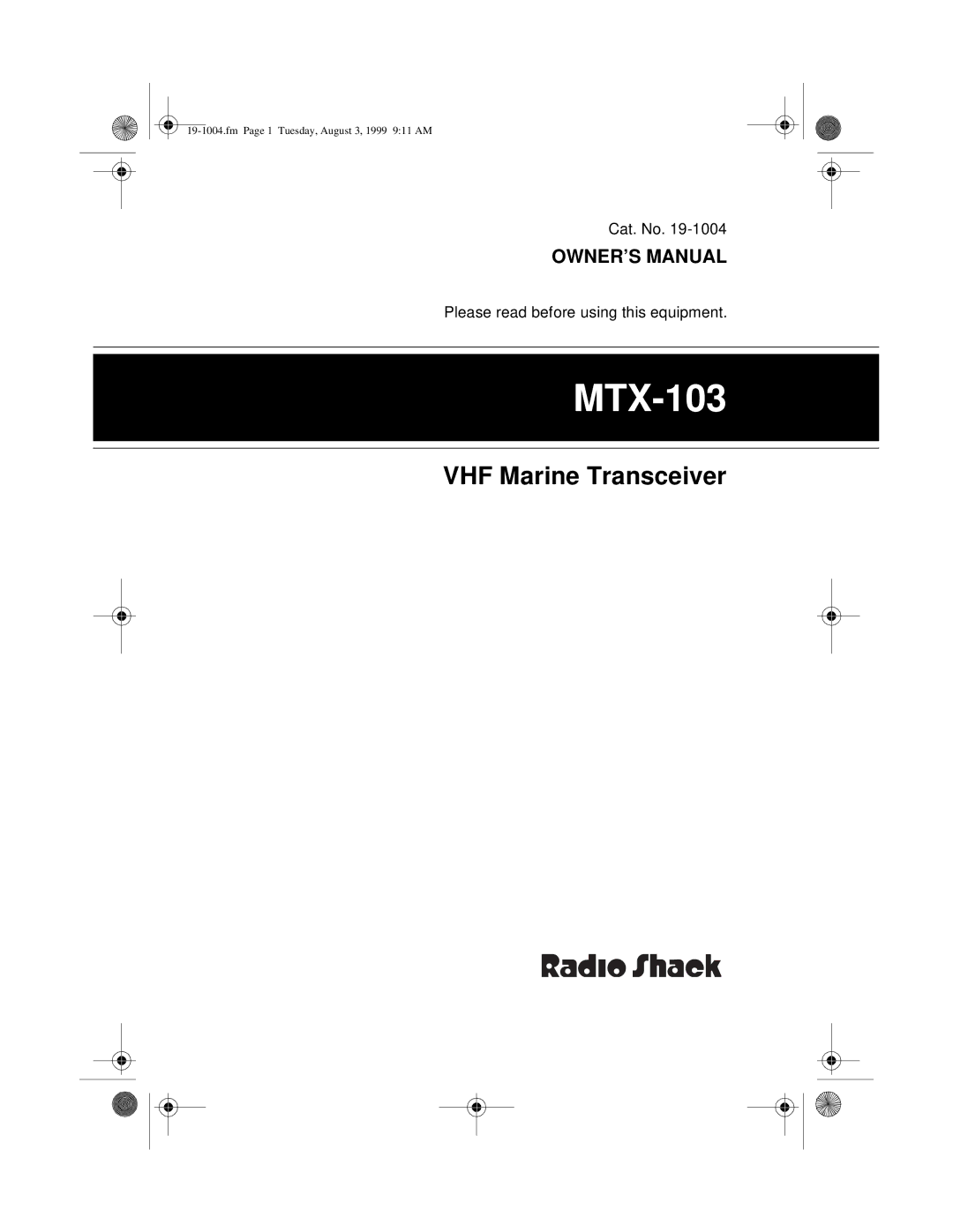 Radio Shack MTX-103 owner manual 