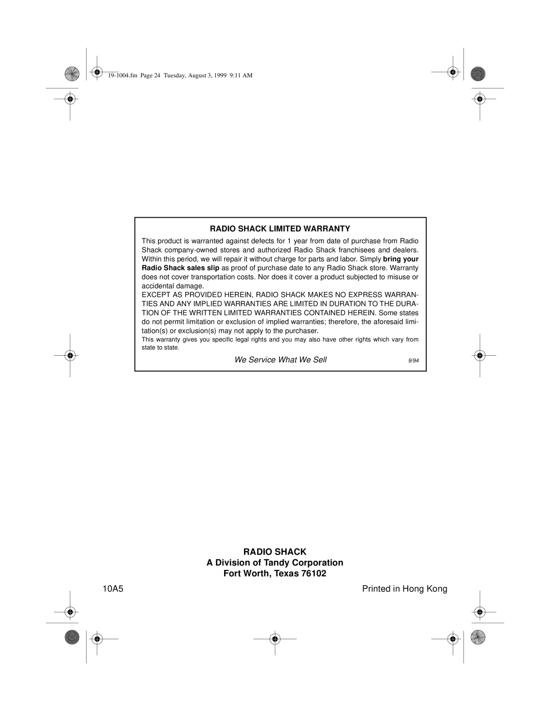 Radio Shack MTX-103 owner manual Radio Shack 