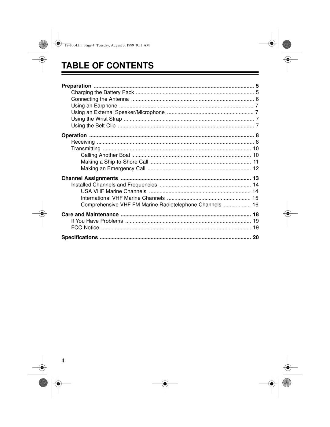 Radio Shack MTX-103 owner manual Table of Contents 