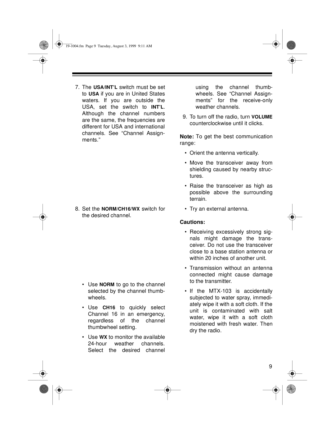 Radio Shack MTX-103 owner manual Fm Page 9 Tuesday, August 3, 1999 911 AM 