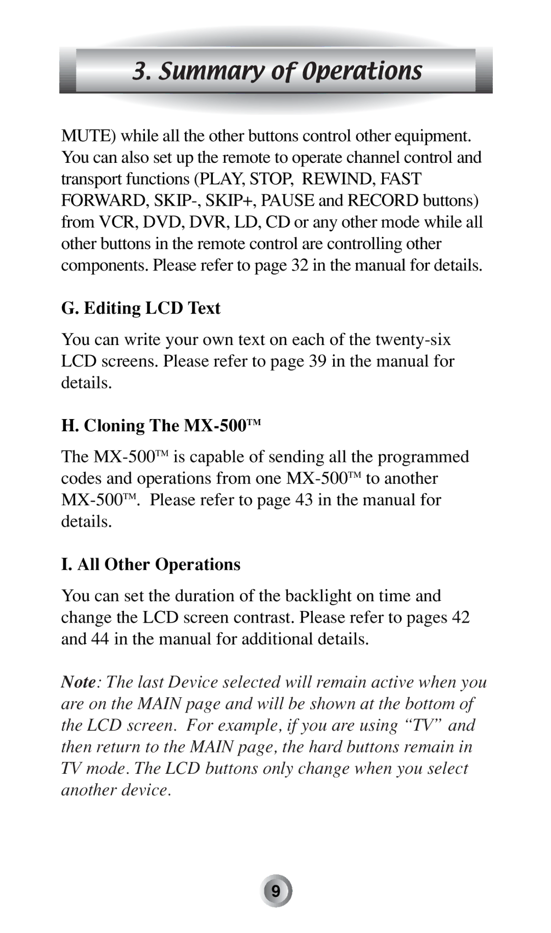 Radio Shack manual Editing LCD Text, Cloning The MX-500TM, All Other Operations 