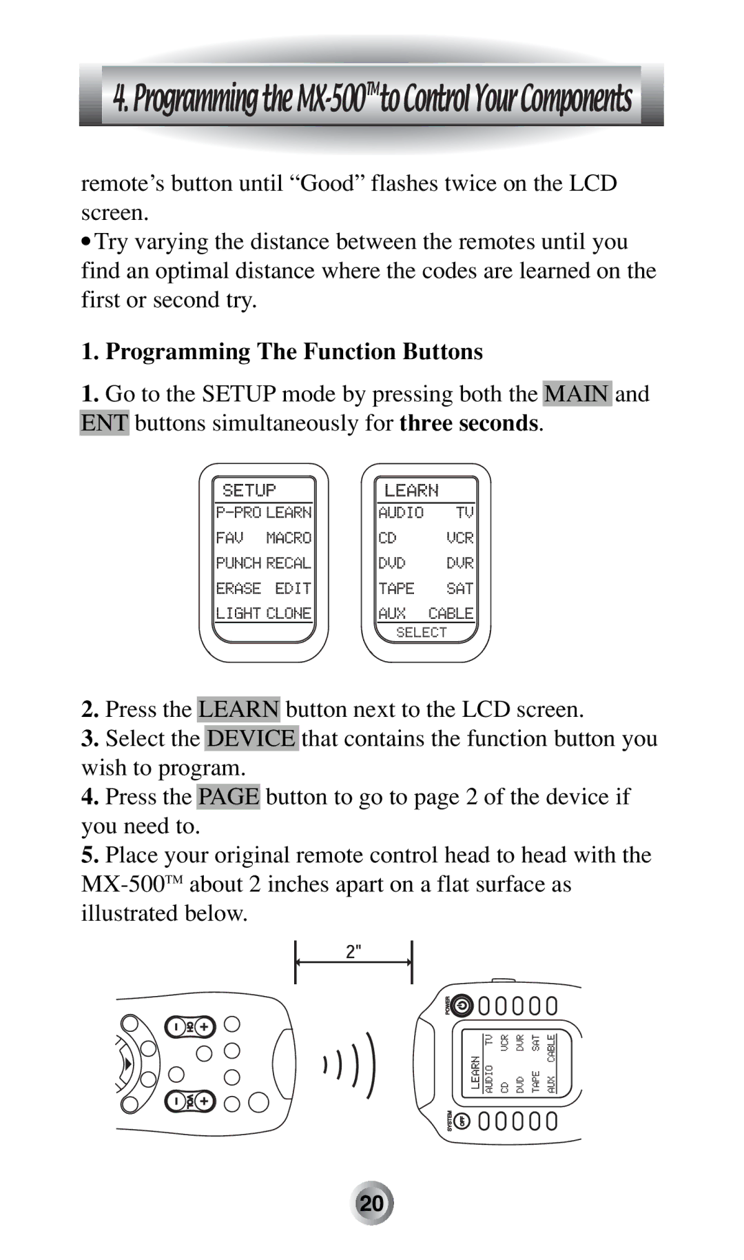 Radio Shack MX-500TM manual Programming The Function Buttons 