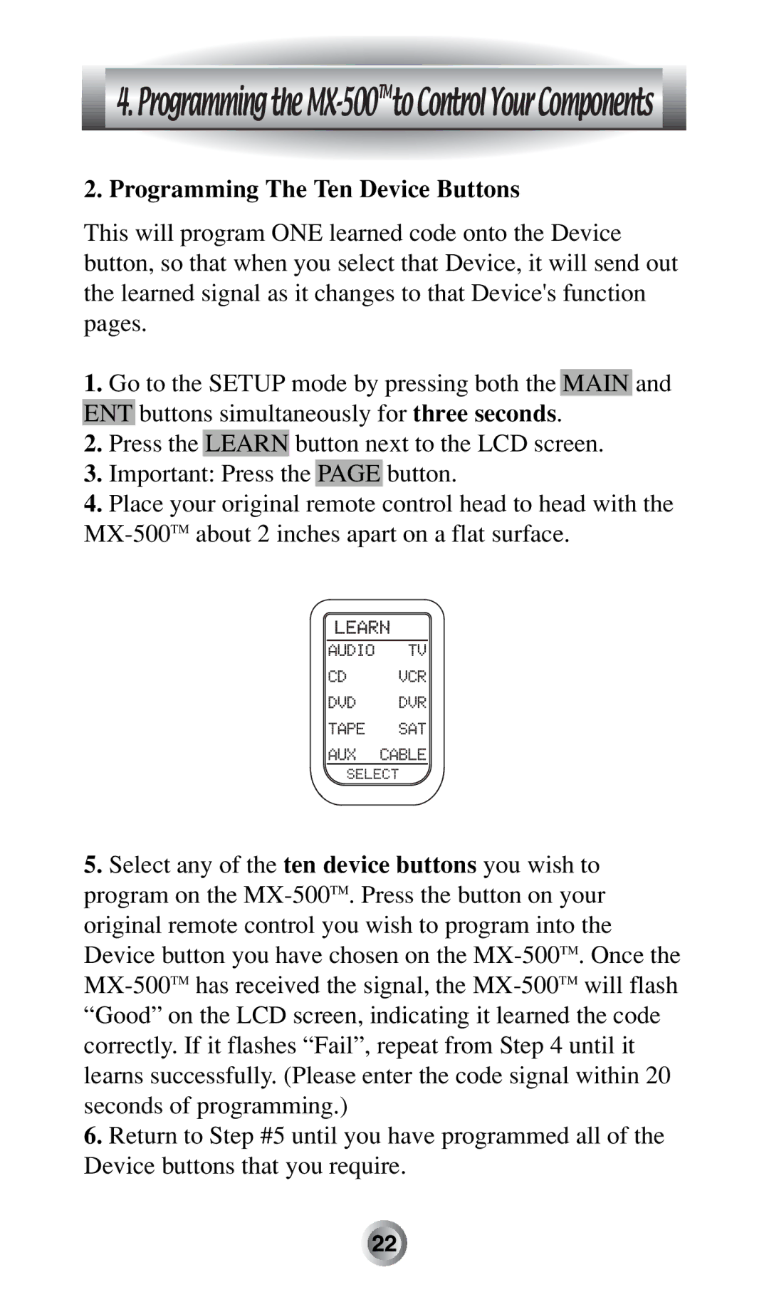 Radio Shack MX-500TM manual Programming The Ten Device Buttons 