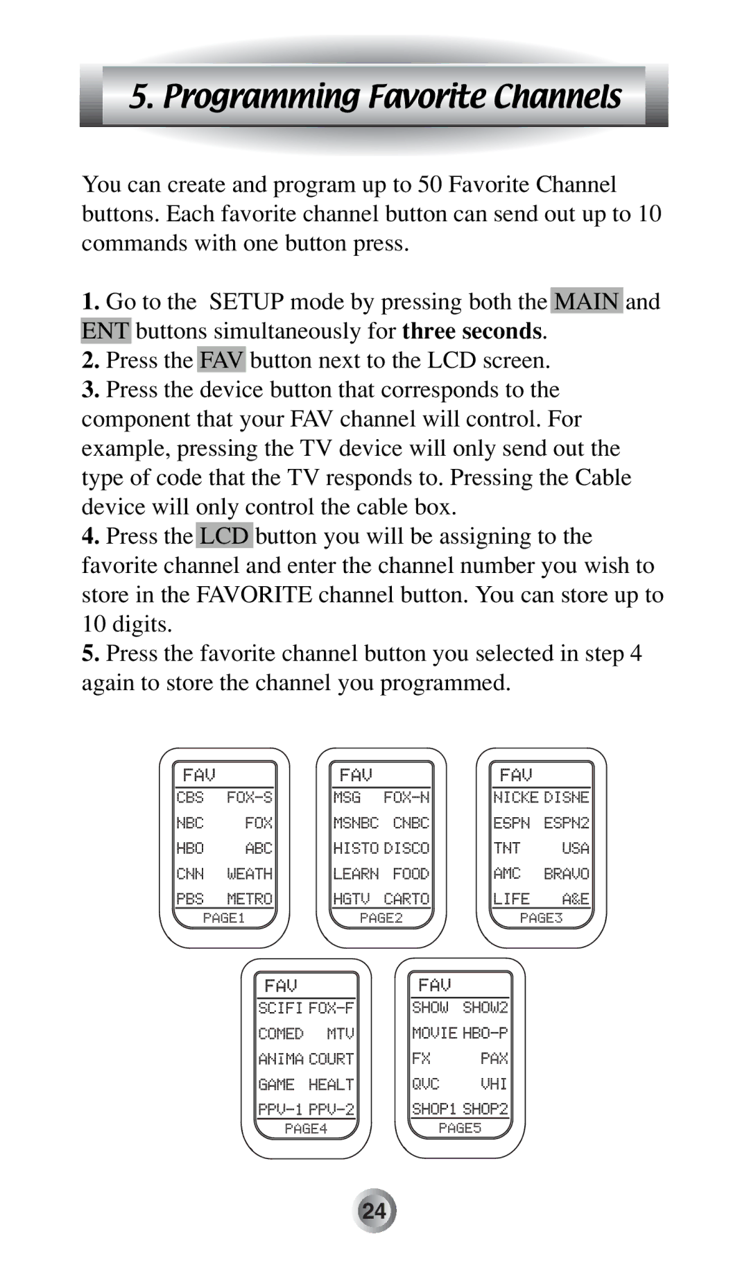 Radio Shack MX-500TM manual Programming Favorite Channels 