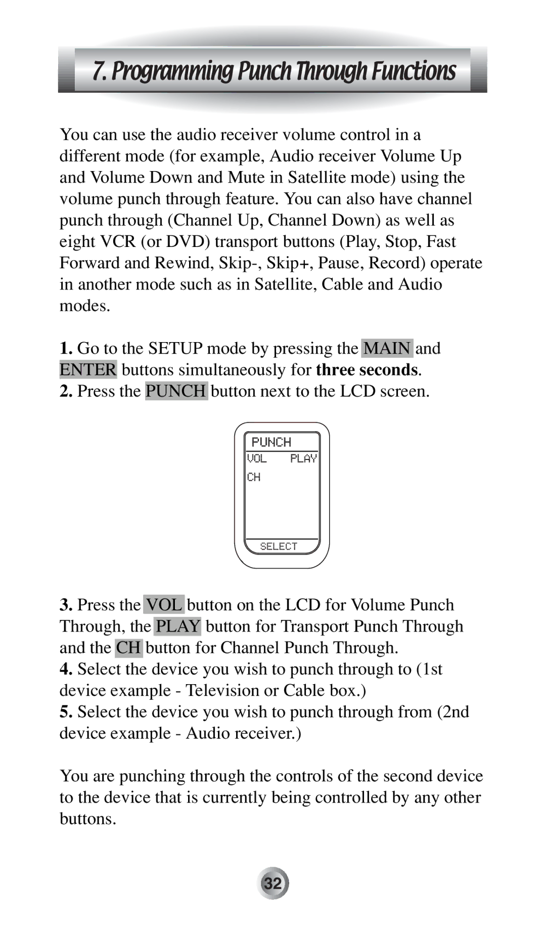 Radio Shack MX-500TM manual Programming Punch Through Functions 