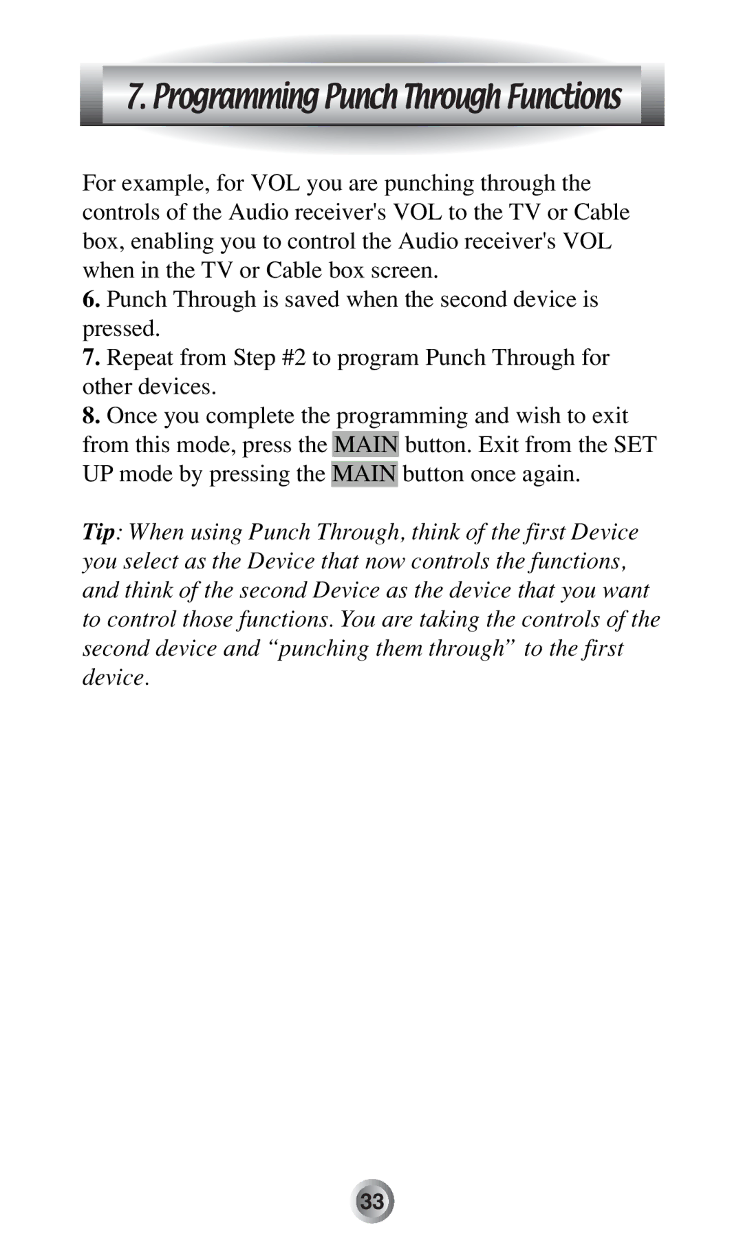 Radio Shack MX-500TM manual Programming Punch Through Functions 