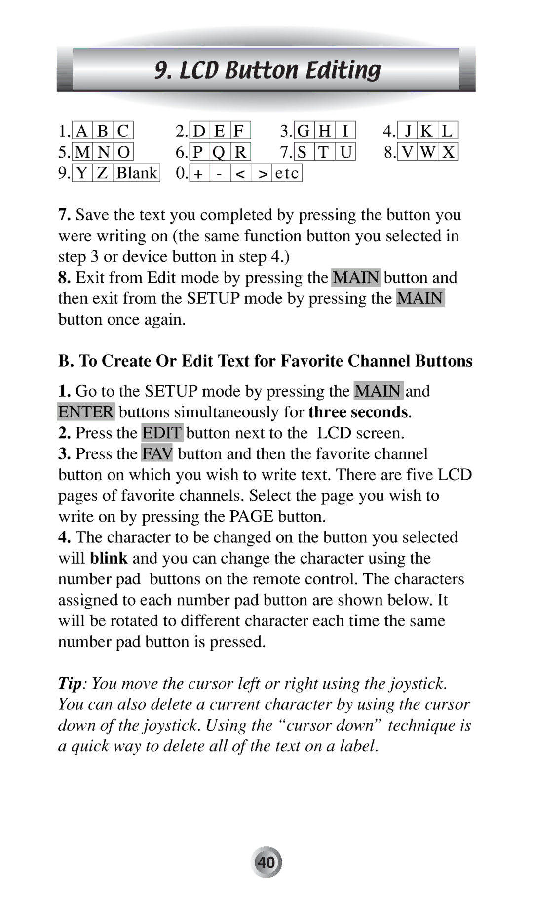 Radio Shack MX-500TM manual To Create Or Edit Text for Favorite Channel Buttons 