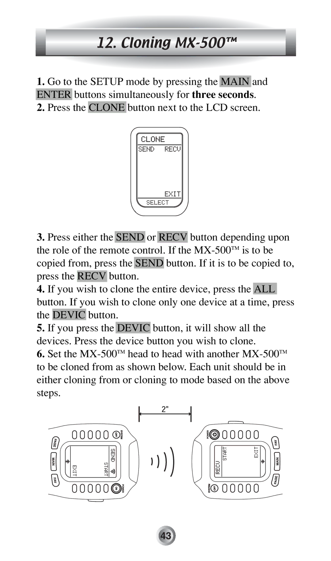 Radio Shack MX-500TM manual Cloning MX-500 