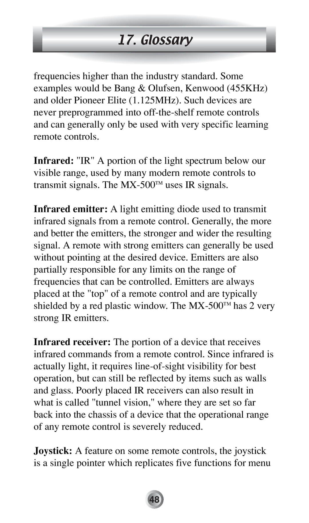 Radio Shack MX-500TM manual Glossary 