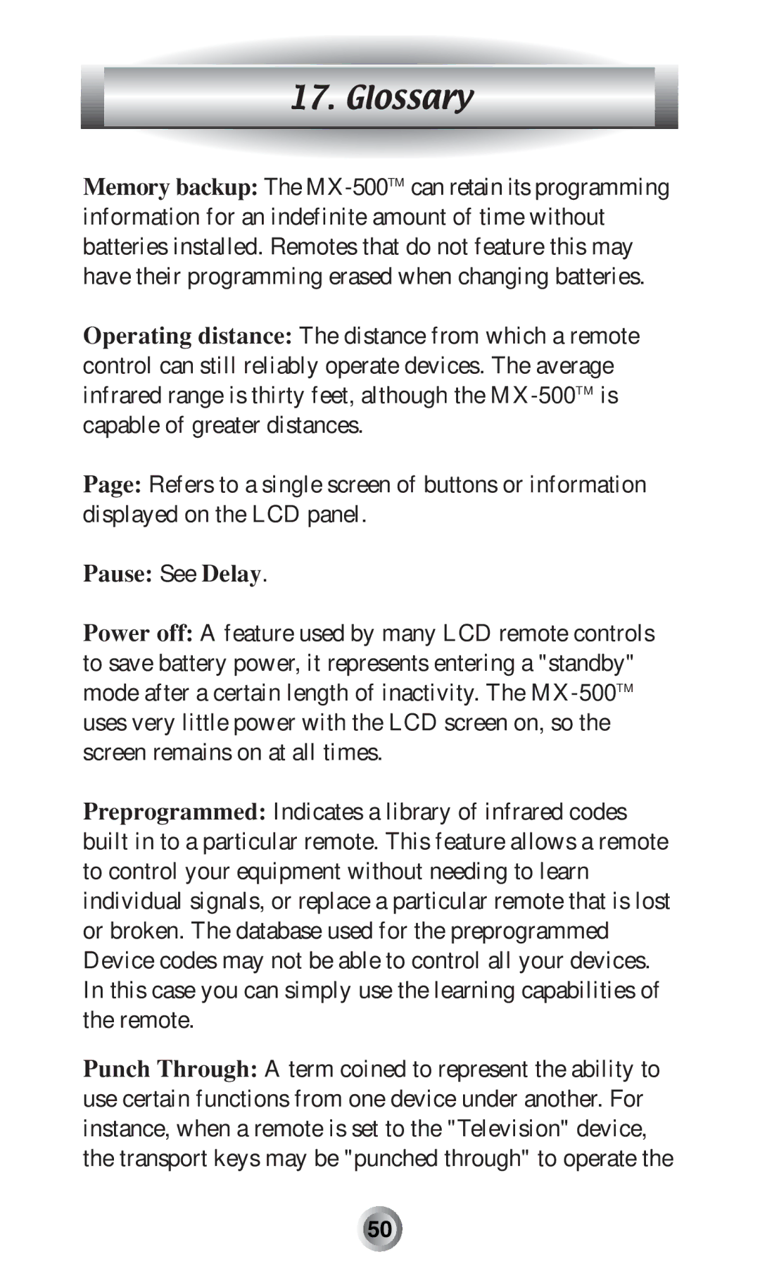 Radio Shack MX-500TM manual Pause See Delay 