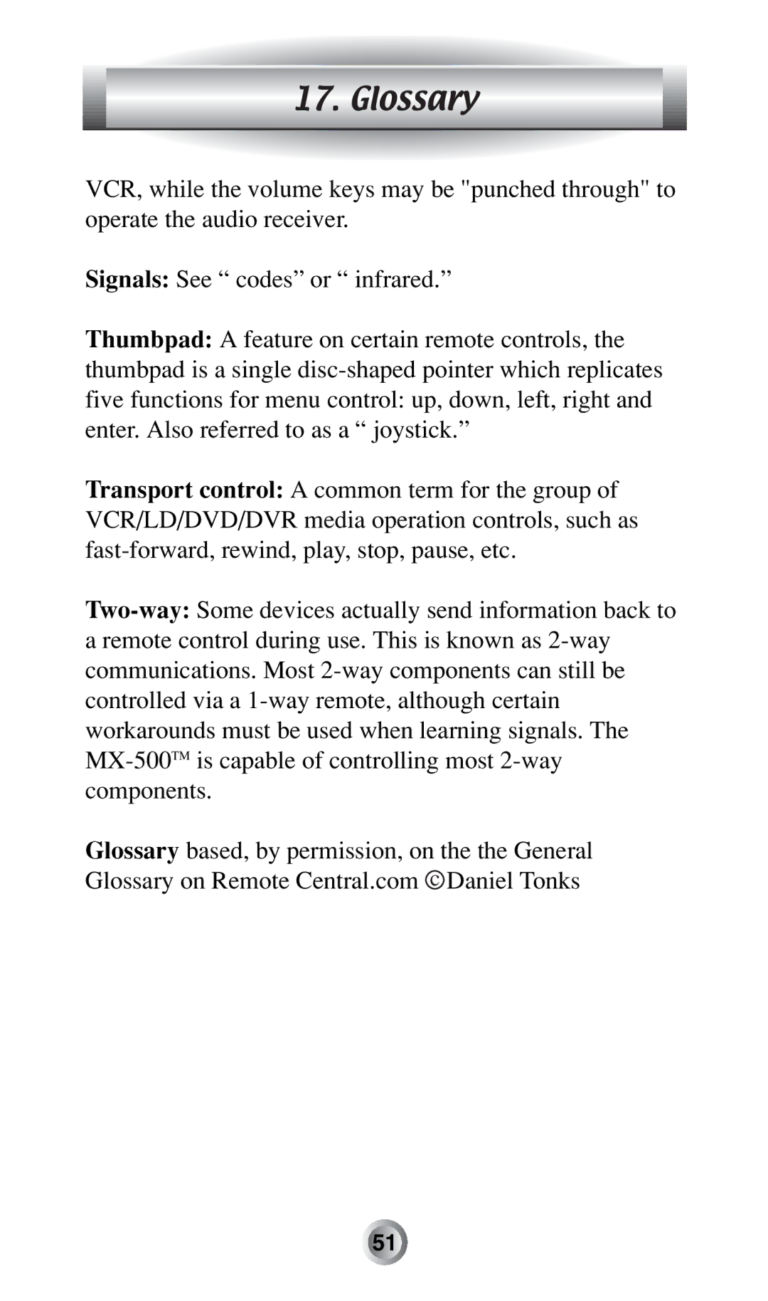 Radio Shack MX-500TM manual Glossary 