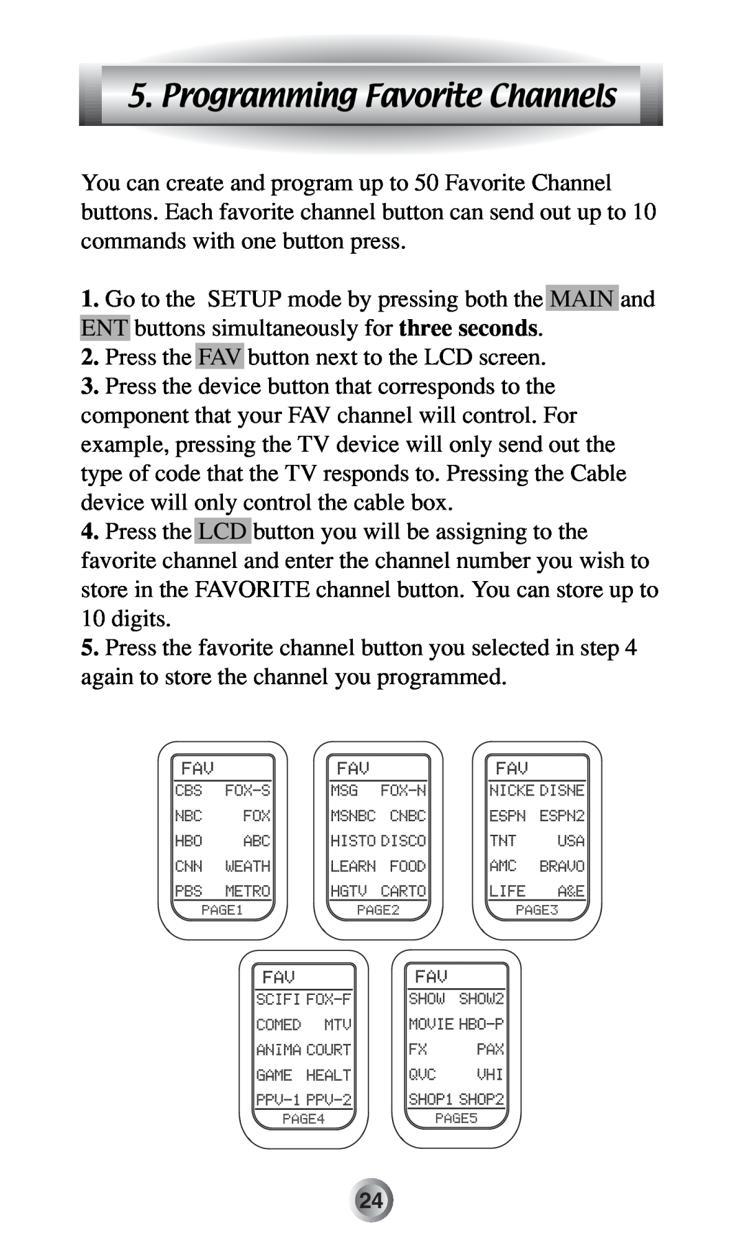Radio Shack MX-500TM manual Programming Favorite Channels 