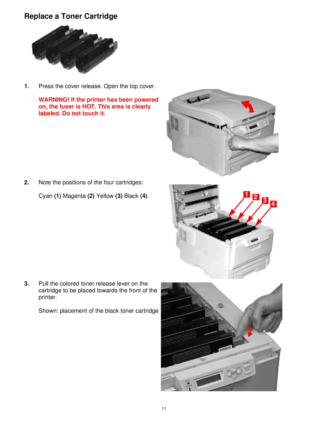 Radio Shack Okidata C6100 manual Replace a Toner Cartridge 