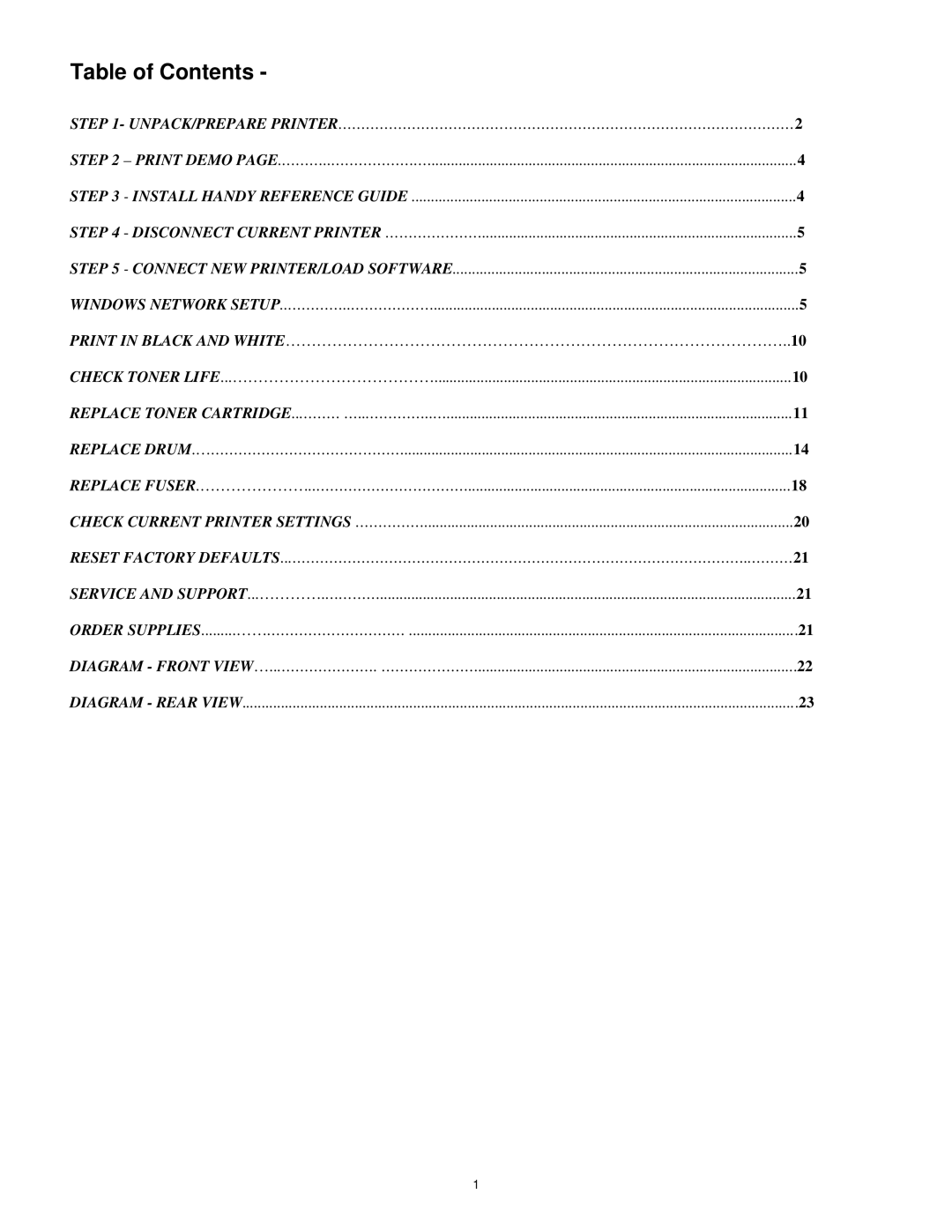 Radio Shack Okidata C6100 manual Table of Contents 