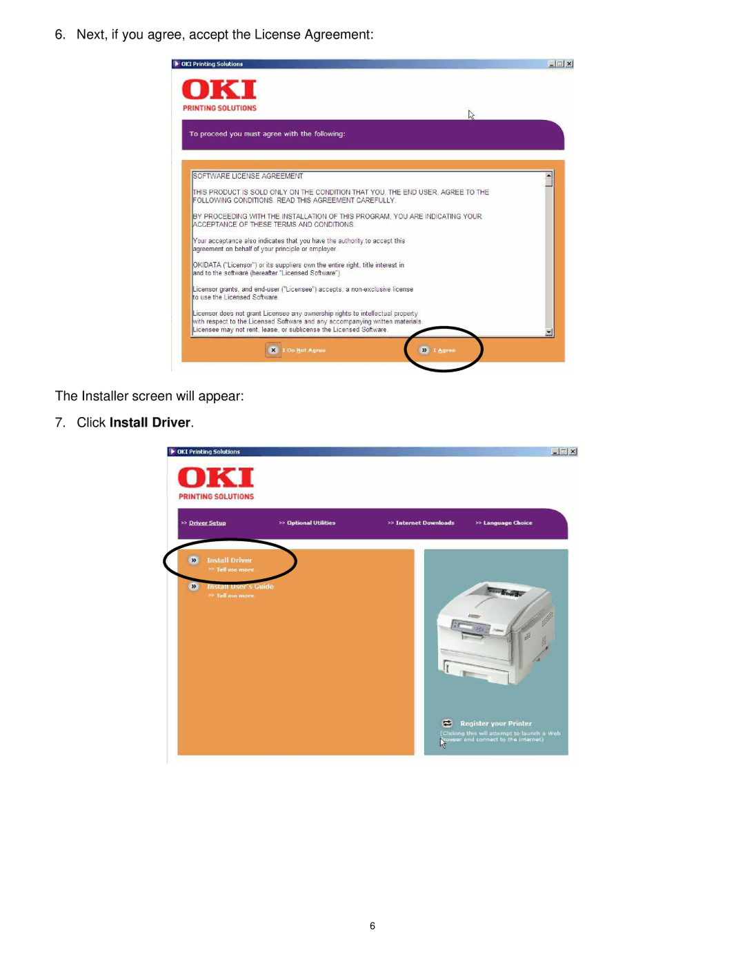 Radio Shack Okidata C6100 manual Click Install Driver 