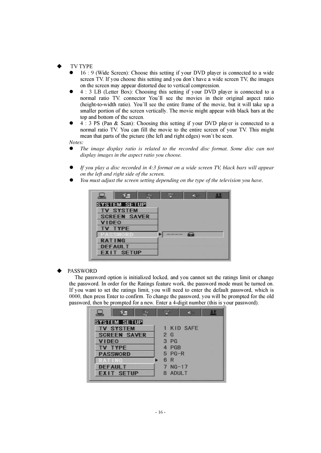 Radio Shack P20LCDD manual ‹ TV Type, ‹ Password 