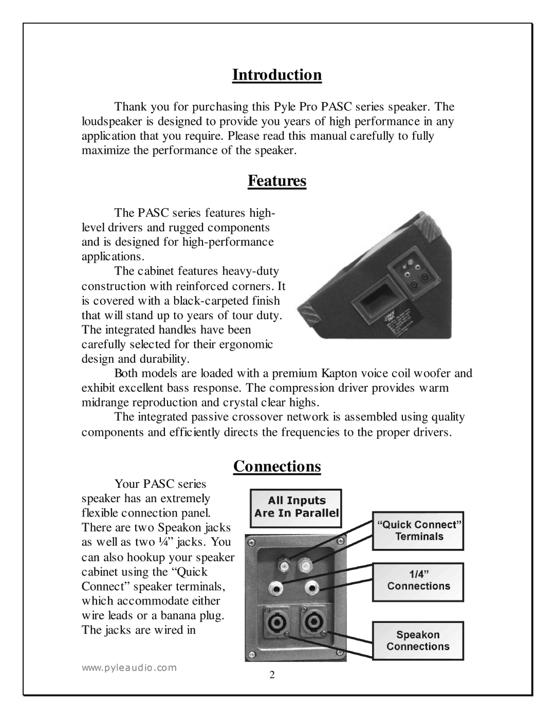 Radio Shack PASC12 manual Introduction, Features, Connections 