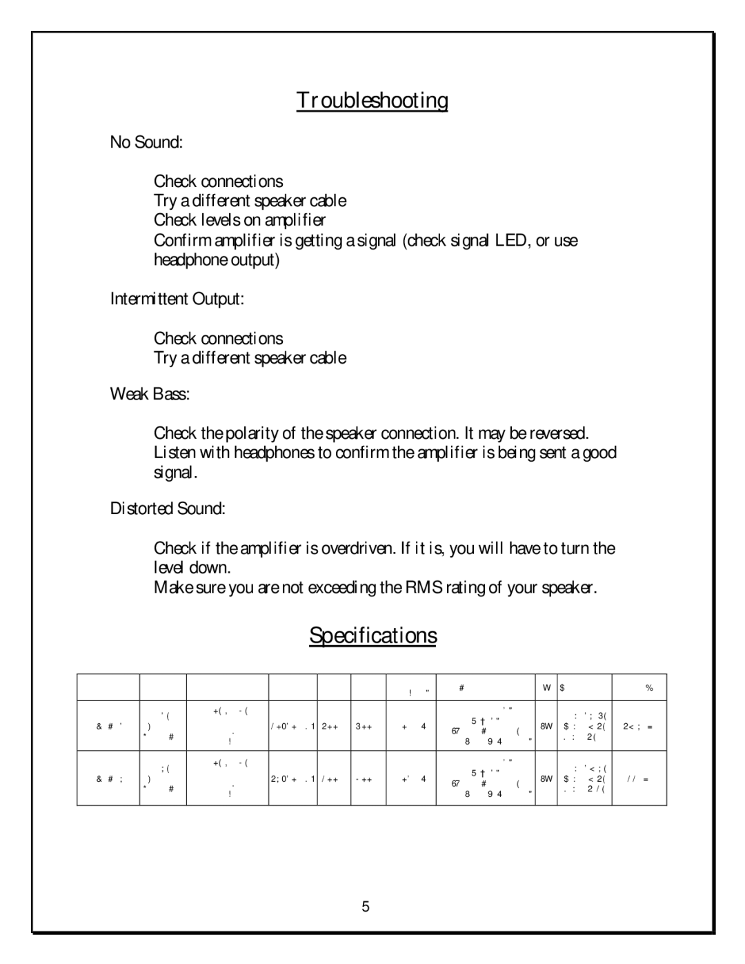 Radio Shack PASC12 manual Troubleshooting, Specifications 